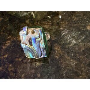925 STERLING SILVER ABLAONE SHELL MOTHER OF PEARL RING BAND SIZE 7 MODERNIST EUC
